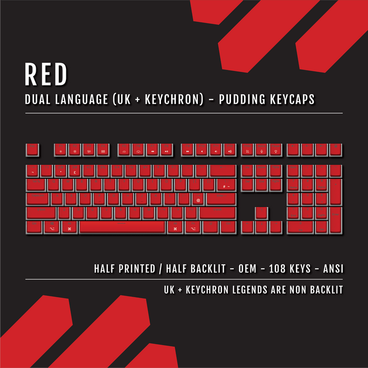 Red UK & Keychron (Layout) Dual Language PBT Pudding Keycaps