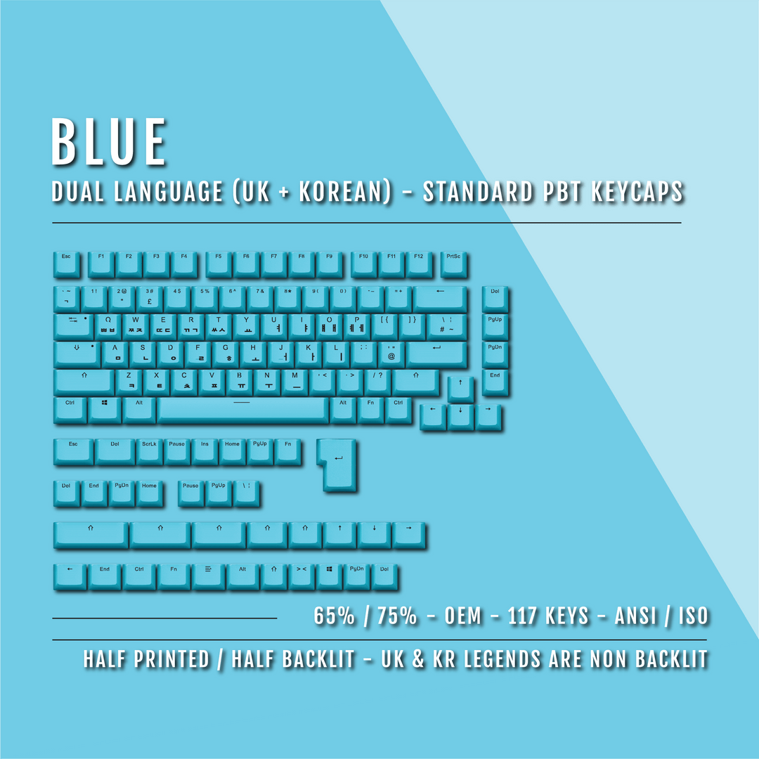 Blue UK & Korean Dual Language PBT Keycaps - 65/75% Krome Keycaps LTD korean