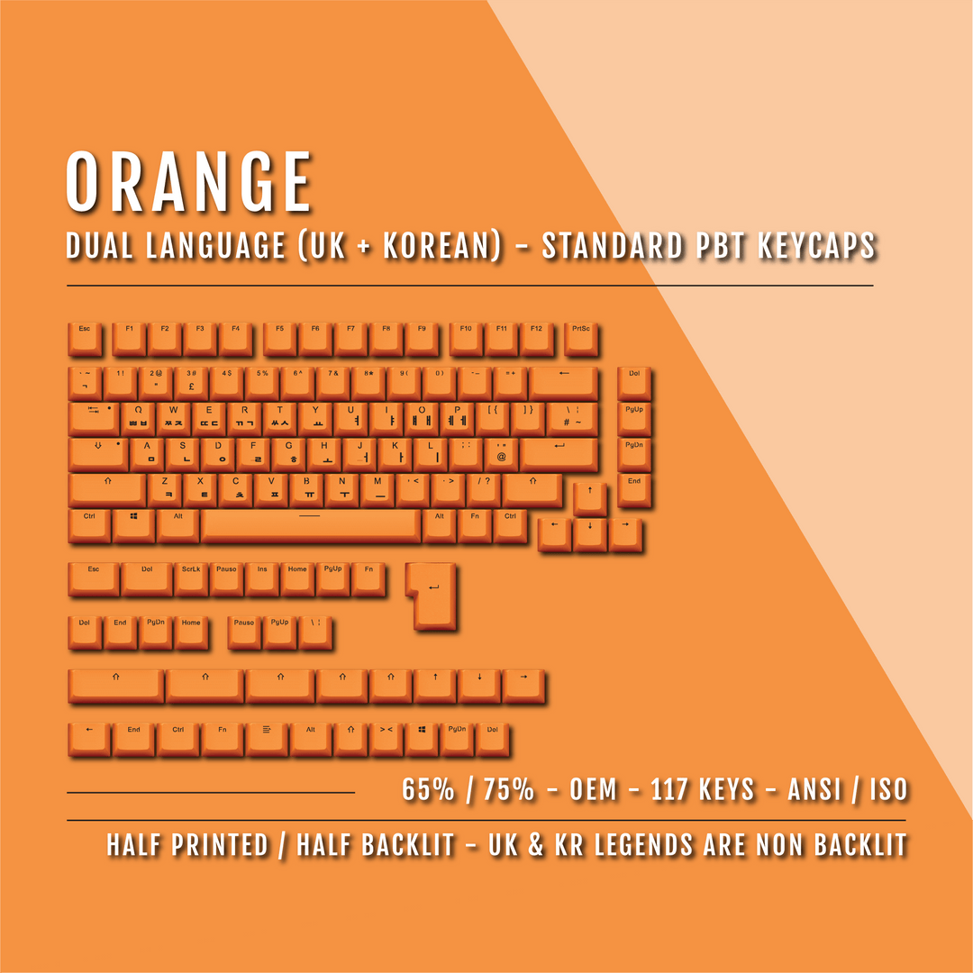 Orange UK & Korean Dual Language PBT Keycaps - 65/75% Krome Keycaps LTD korean