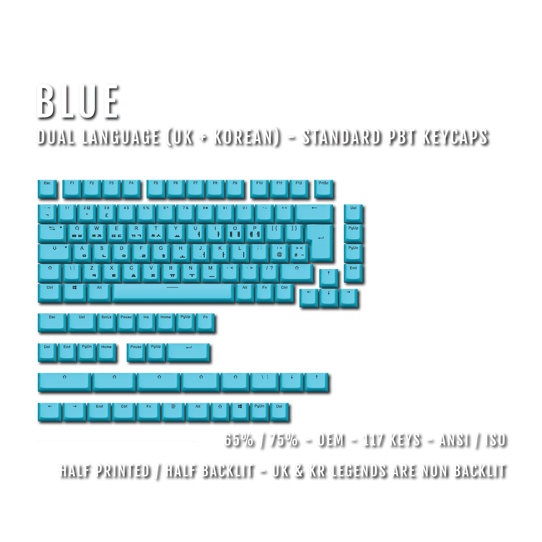 Blue UK & Korean Dual Language PBT Keycaps - 65/75% Krome Keycaps LTD korean