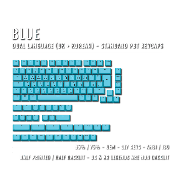 Blue UK & Korean Dual Language PBT Keycaps - 65/75% Krome Keycaps LTD korean