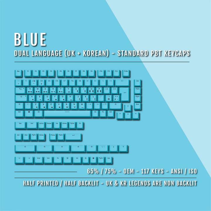 Blue UK & Korean Dual Language PBT Keycaps - 65/75% Krome Keycaps LTD korean