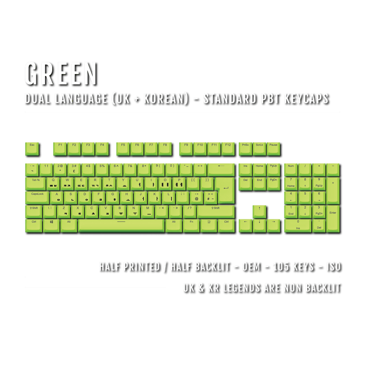 Green UK & Korean Dual Language PBT Keycaps Krome Keycaps LTD korean