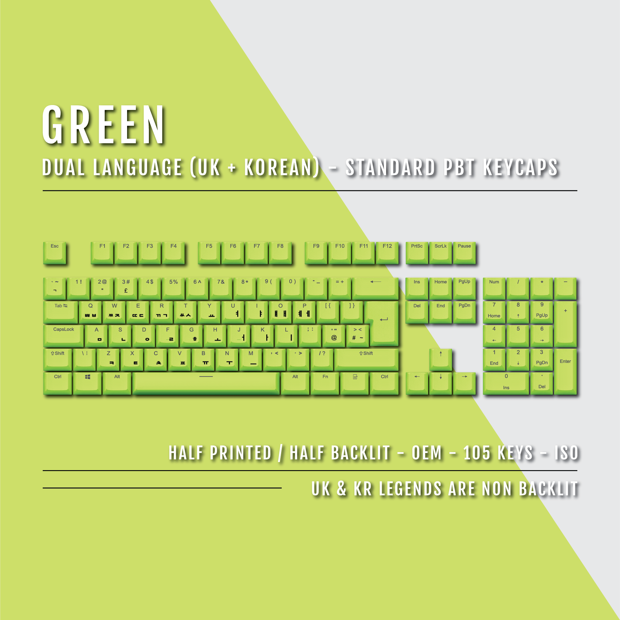Green UK & Korean Dual Language PBT Keycaps – Krome Keycaps LTD