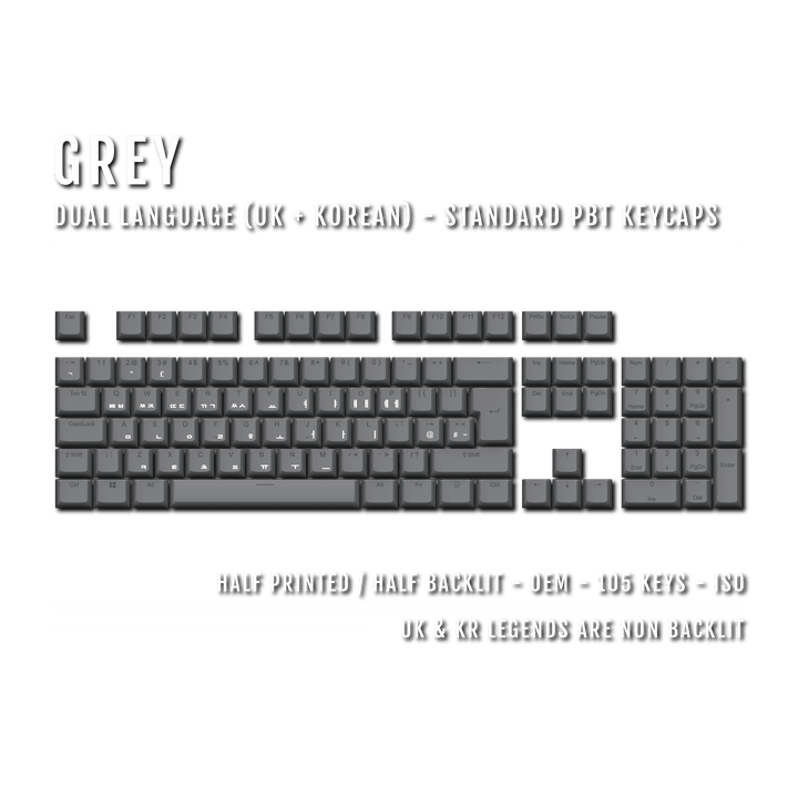 Grey UK & Korean Dual Language PBT Keycaps Krome Keycaps LTD korean
