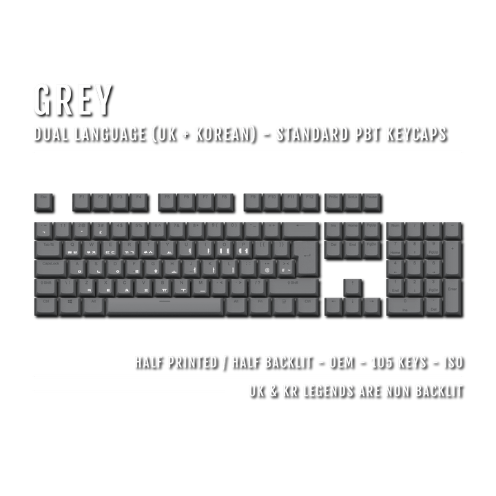 UK Grey PBT Korean (Hangul) Keycaps - 100% Size - Dual Language Keycaps - kromekeycaps