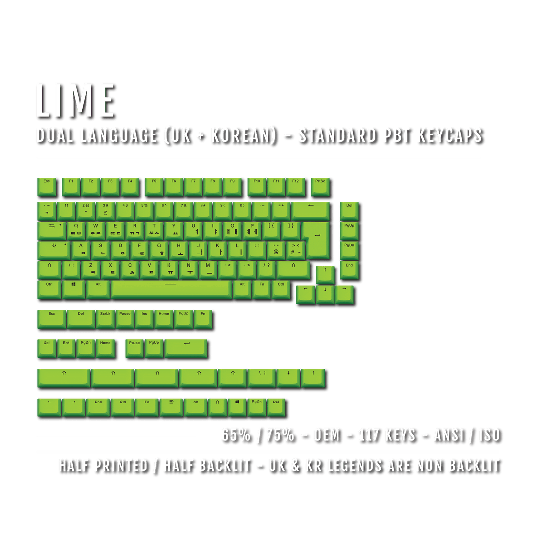Lime UK & Korean Dual Language PBT Keycaps - 65/75% Krome Keycaps LTD korean