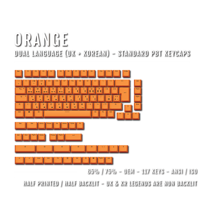 Orange UK & Korean Dual Language PBT Keycaps - 65/75% Krome Keycaps LTD korean