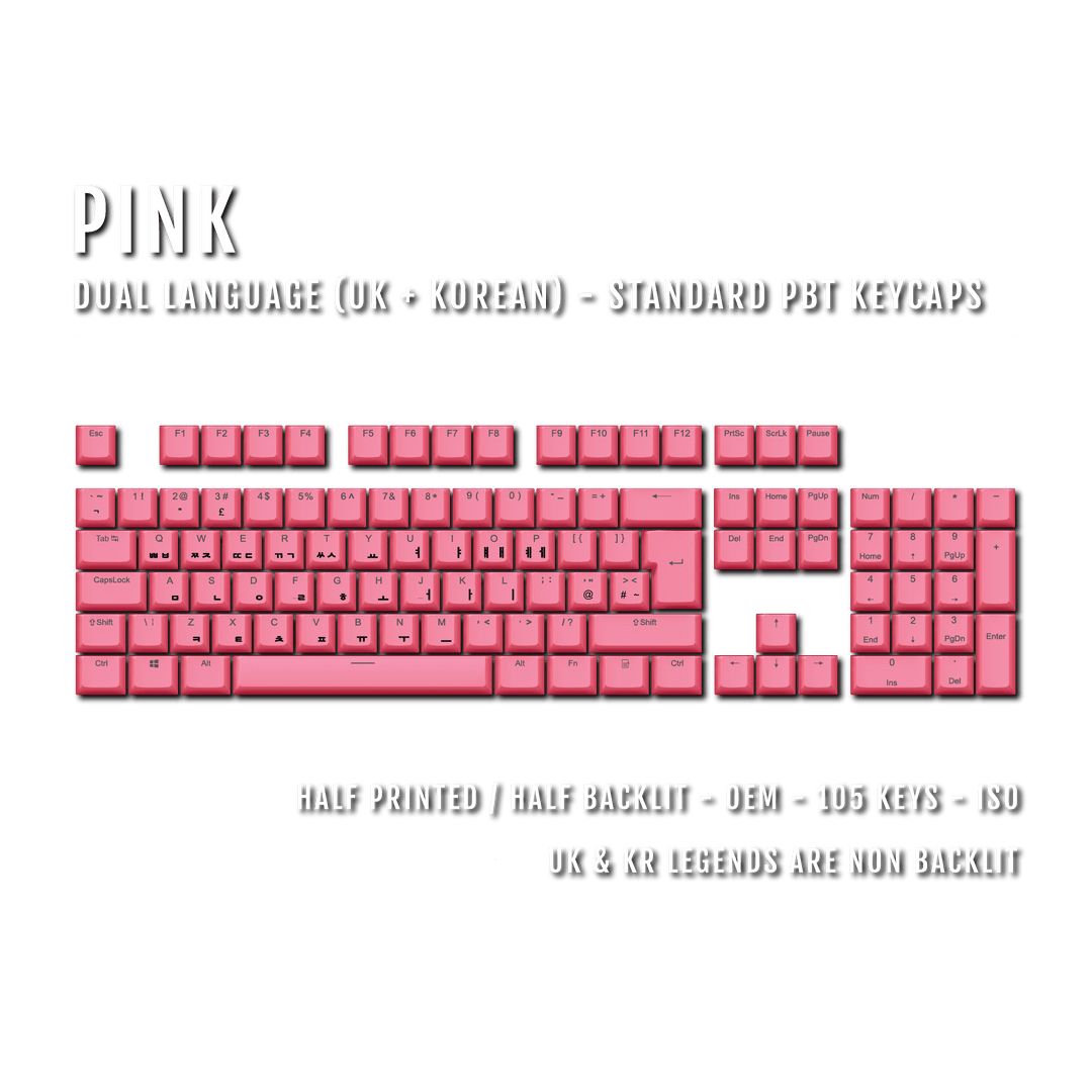 UK Pink PBT Korean (Hangul) Keycaps - 100% Size - Dual Language Keycaps - kromekeycaps