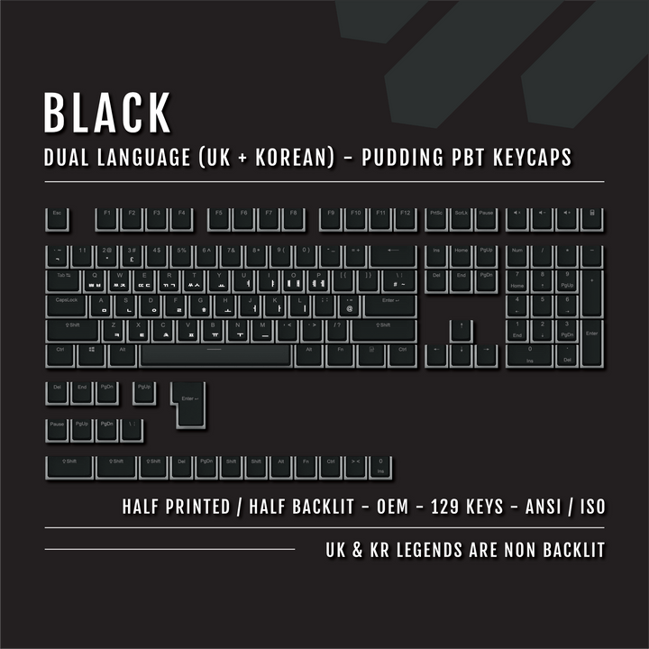 Black UK & Korean Dual Language PBT Pudding Keycaps