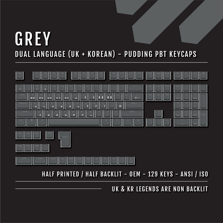 Grey UK & Korean Dual Language PBT Pudding Keycaps