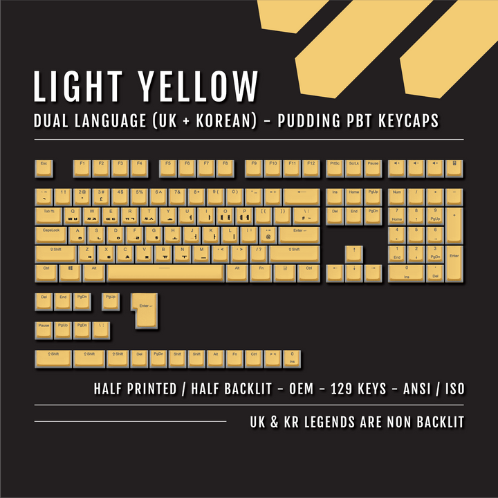 Light Yellow UK & Korean Dual Language PBT Pudding Keycaps