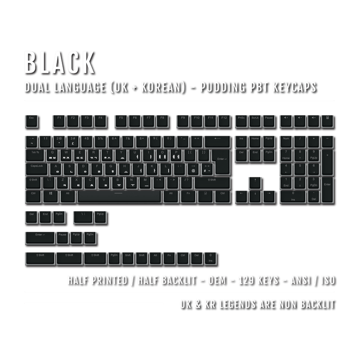 Black UK & Korean Dual Language PBT Pudding Keycaps