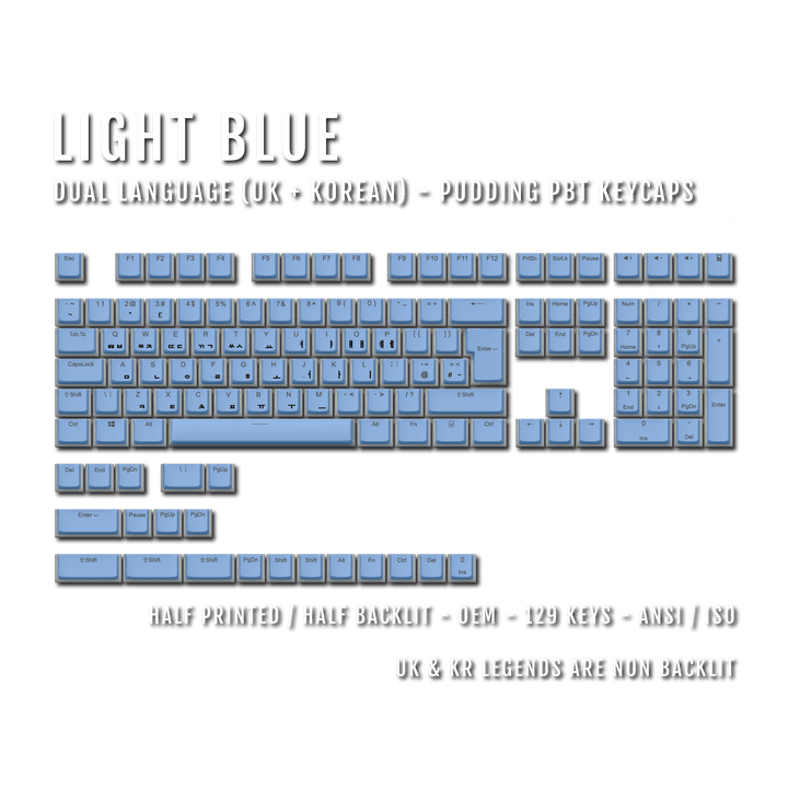 Light Blue UK & Korean Dual Language PBT Pudding Keycaps