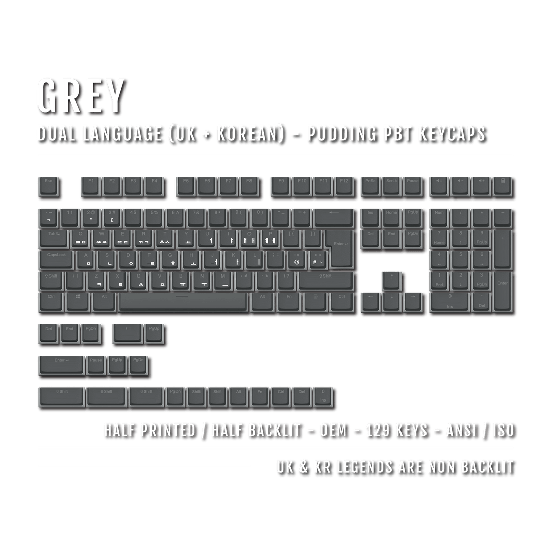 Grey UK & Korean Dual Language PBT Pudding Keycaps