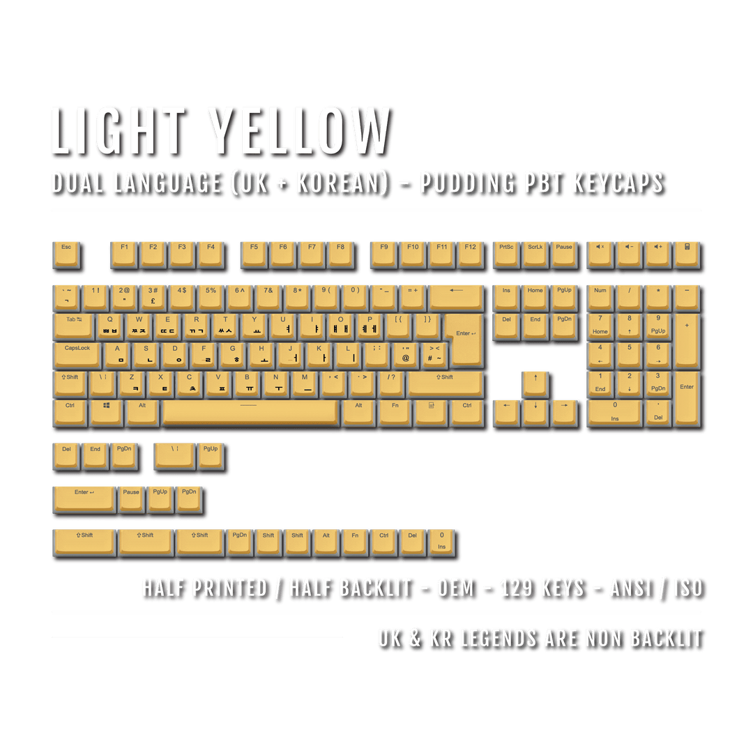 Light Yellow UK & Korean Dual Language PBT Pudding Keycaps