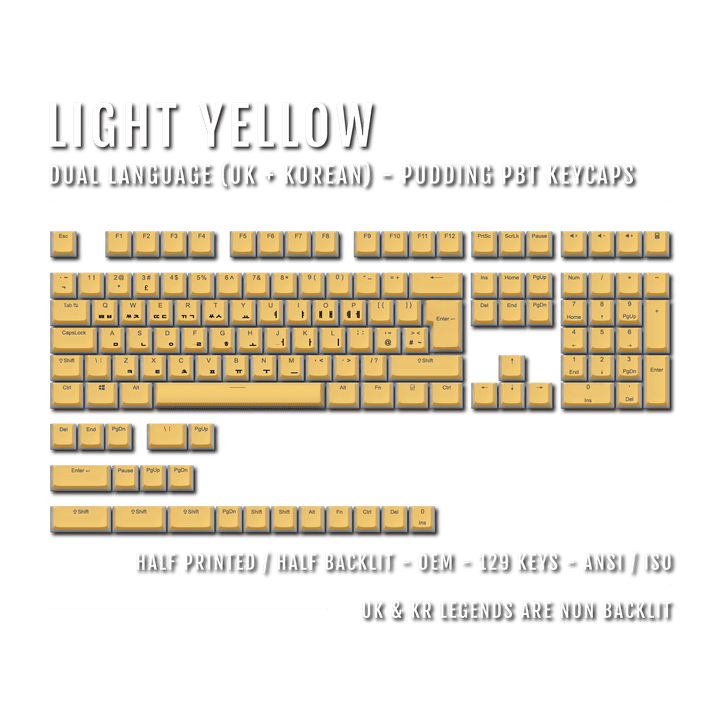 Light Yellow UK & Korean Dual Language PBT Pudding Keycaps