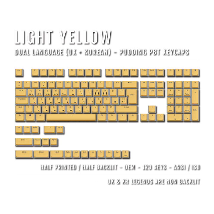 Light Yellow UK & Korean Dual Language PBT Pudding Keycaps Krome Keycaps LTD Korean Pudding