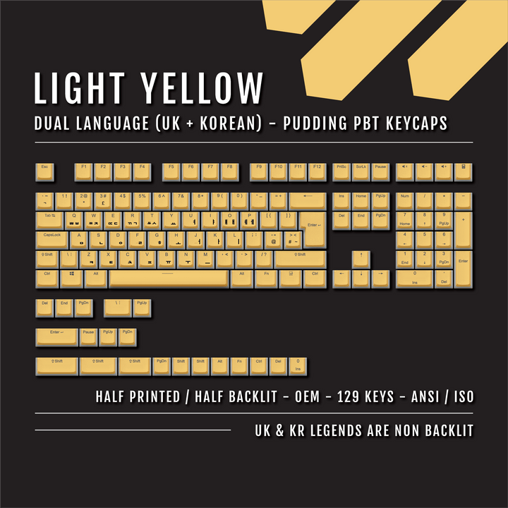 Light Yellow UK & Korean Dual Language PBT Pudding Keycaps Krome Keycaps LTD Korean Pudding