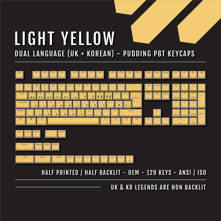 Light Yellow UK & Korean Dual Language PBT Pudding Keycaps