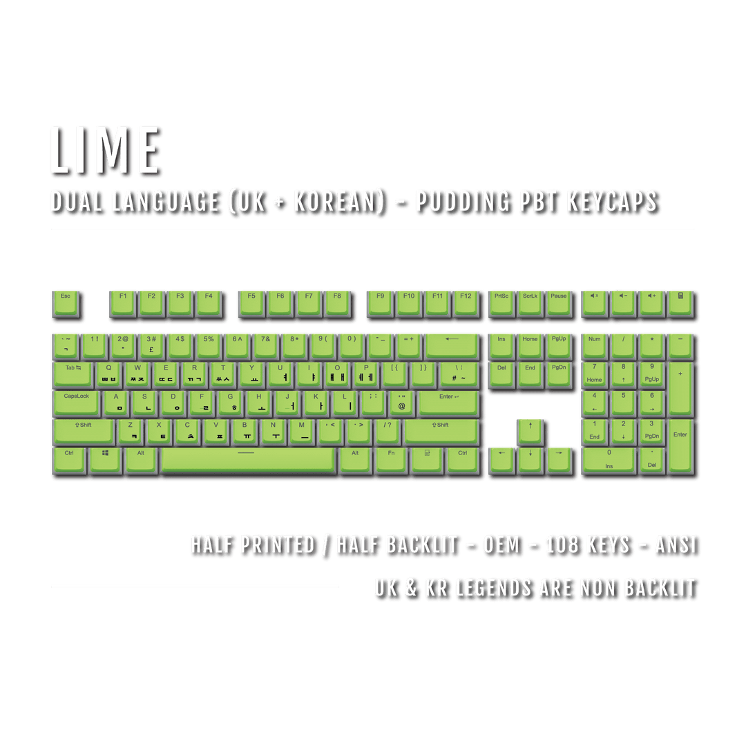 Lime UK & Korean Dual Language PBT Pudding Keycaps