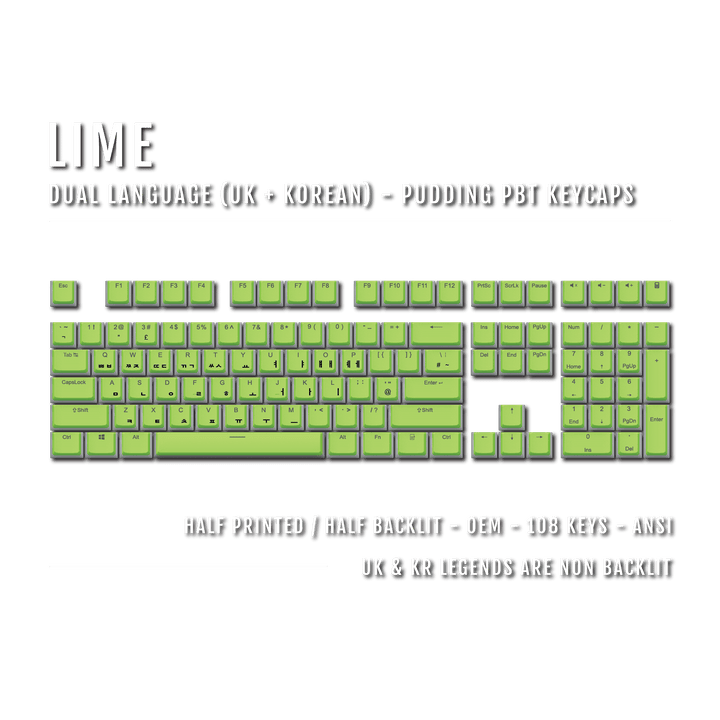 Lime UK & Korean Dual Language PBT Pudding Keycaps