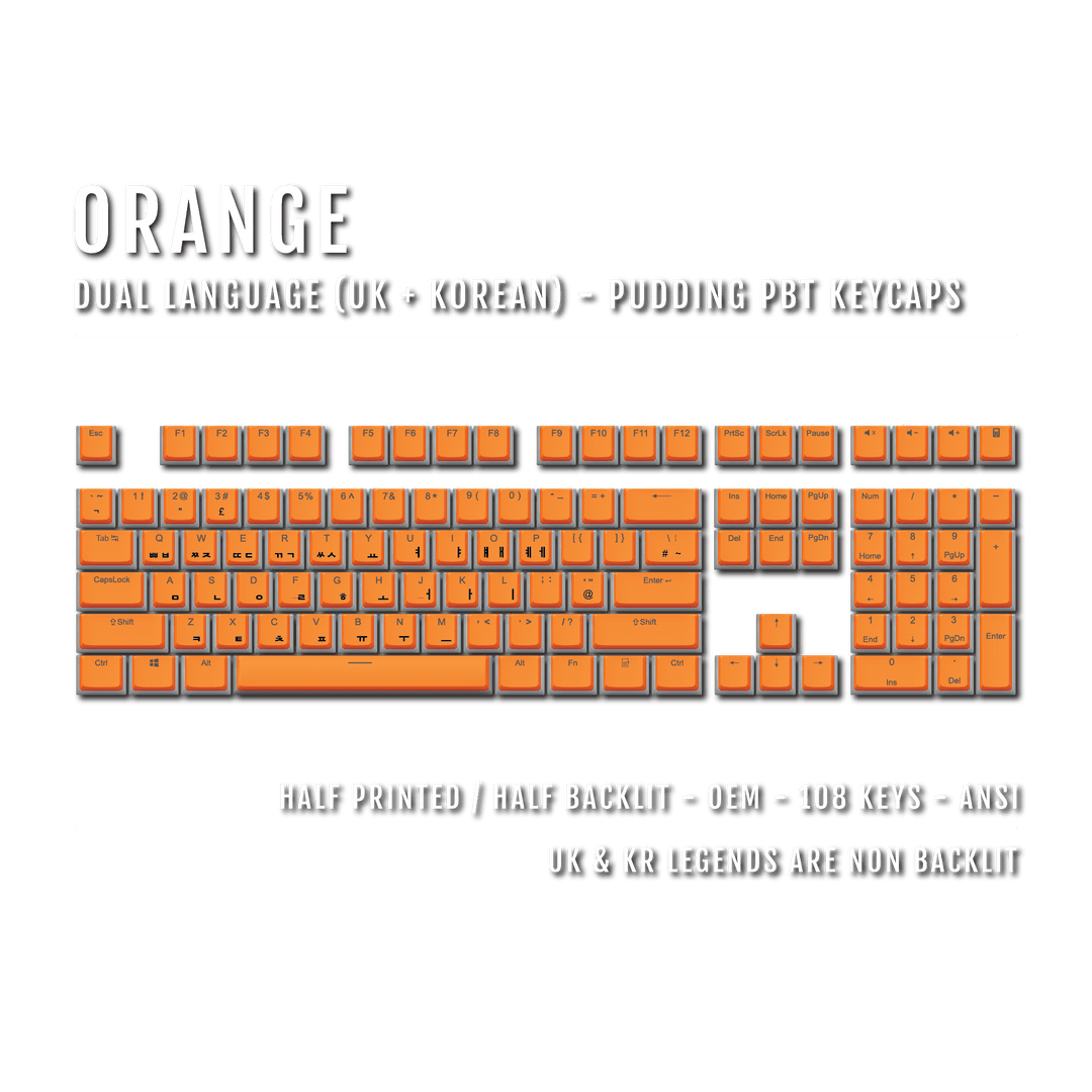 Orange UK & Korean Dual Language PBT Pudding Keycaps