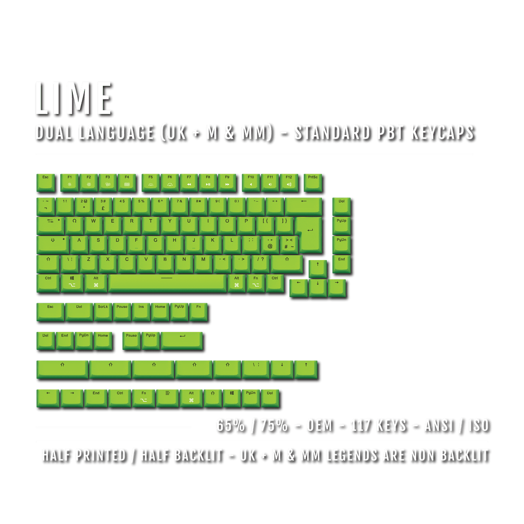 Lime UK & Keychron (Layout) Dual Language PBT Keycaps - 65/75% Krome Keycaps LTD mac & multimedia