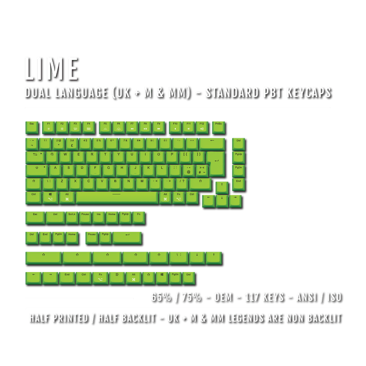Lime UK & Keychron (Layout) Dual Language PBT Keycaps - 65/75%