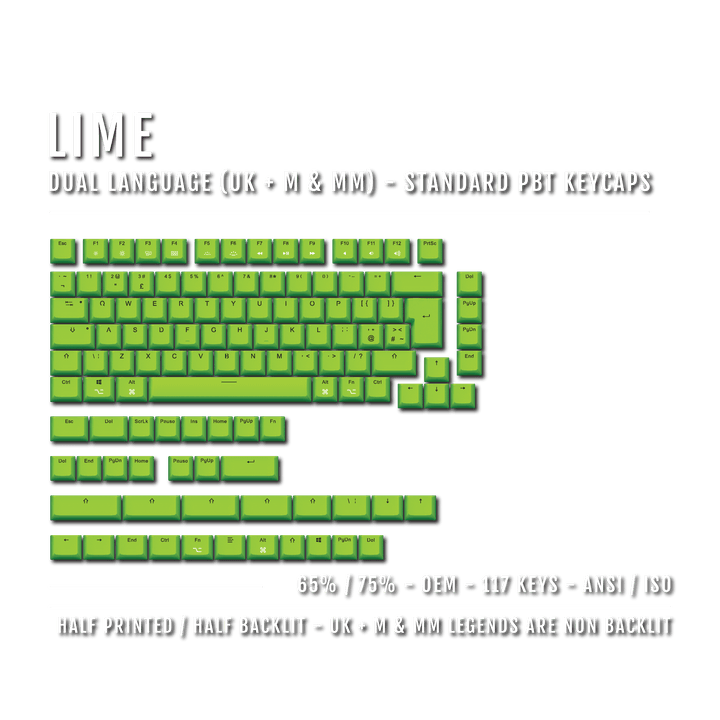 Lime UK & Keychron (Layout) Dual Language PBT Keycaps - 65/75% Krome Keycaps LTD mac & multimedia