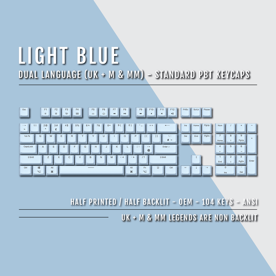 Light Blue UK & Mac/Multimedia Dual Language PBT Keycaps Krome Keycaps LTD mac & multimedia