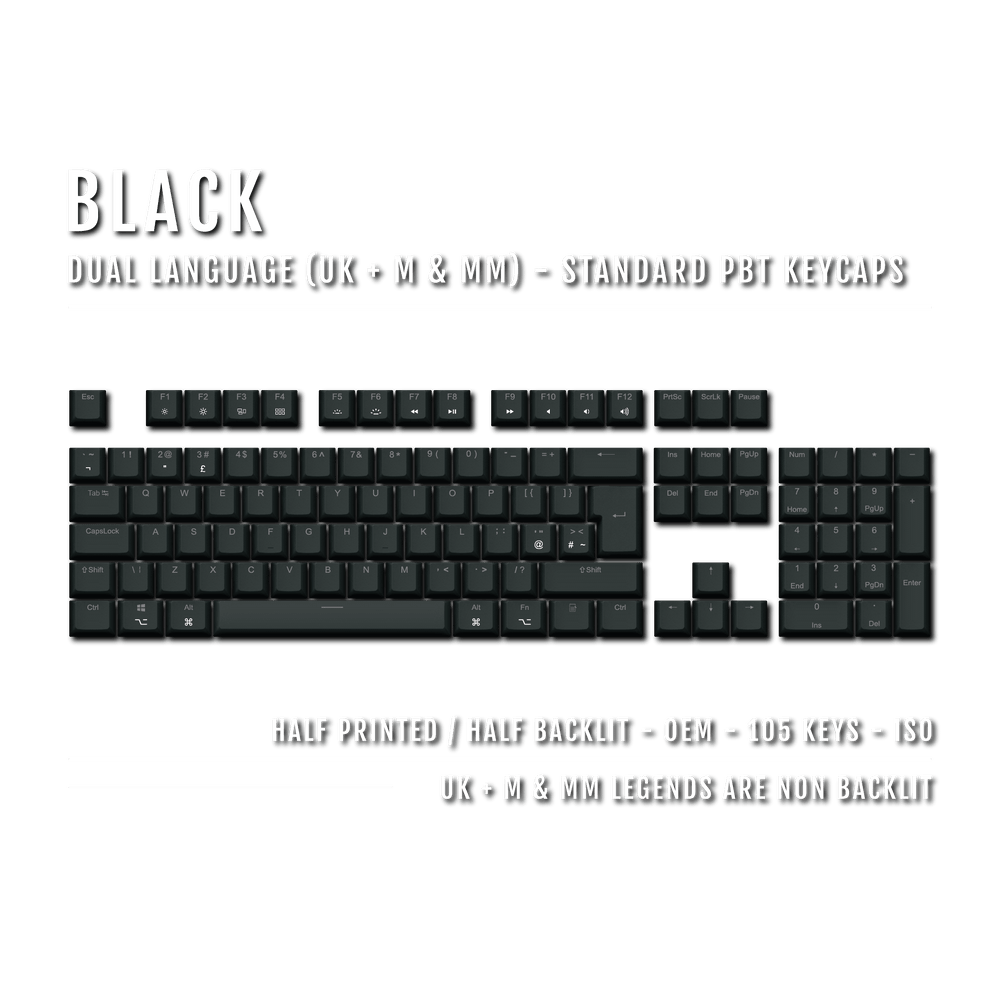 Black UK & Mac/Multimedia Dual Language PBT Keycaps Krome Keycaps LTD mac & multimedia