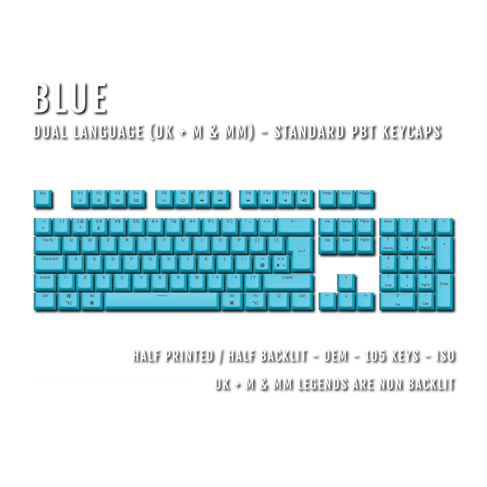 UK Blue PBT Mac & Multimedia Keycaps - 100% Size - Dual Language Keycaps - kromekeycaps