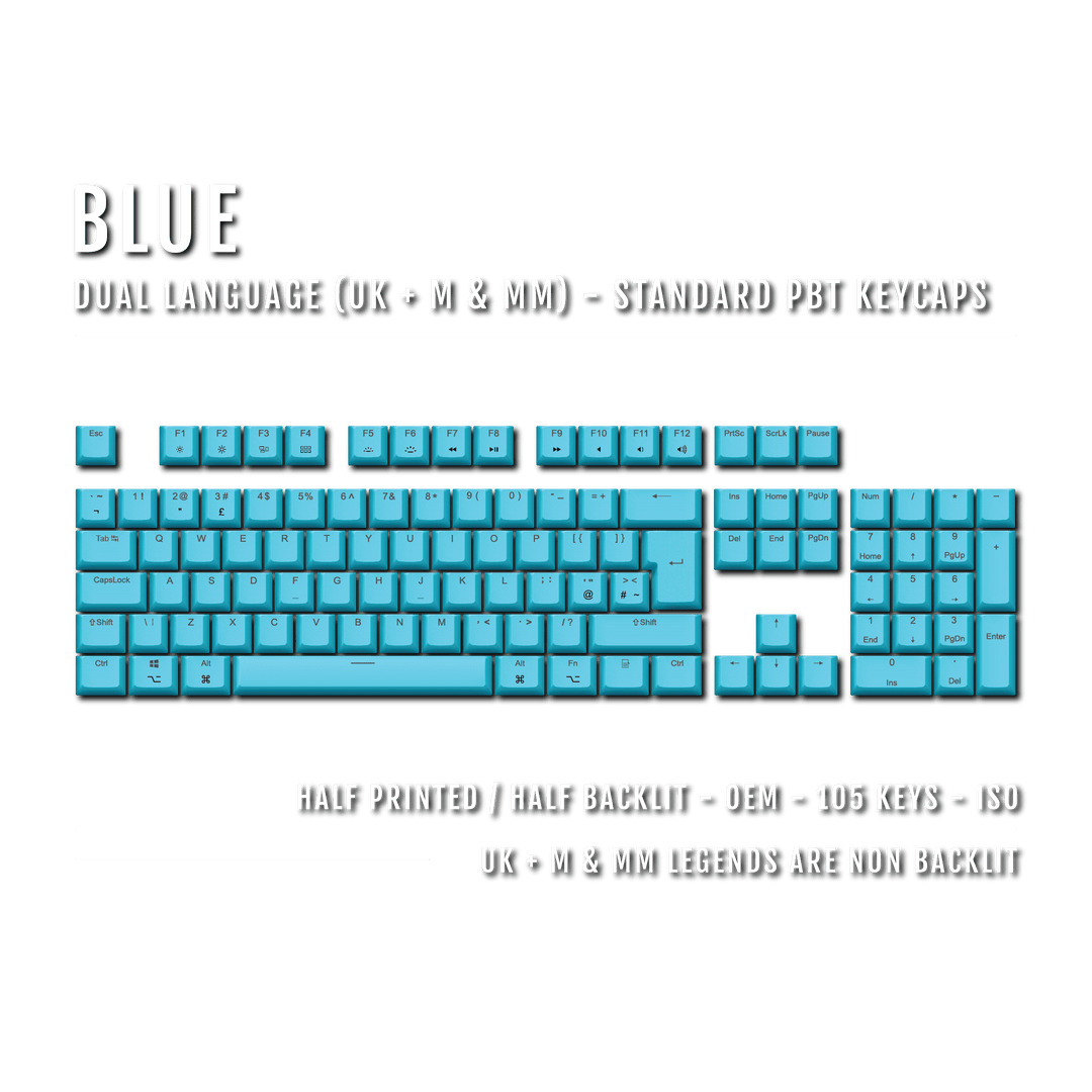 UK Blue PBT Mac & Multimedia Keycaps - 100% Size - Dual Language Keycaps - kromekeycaps