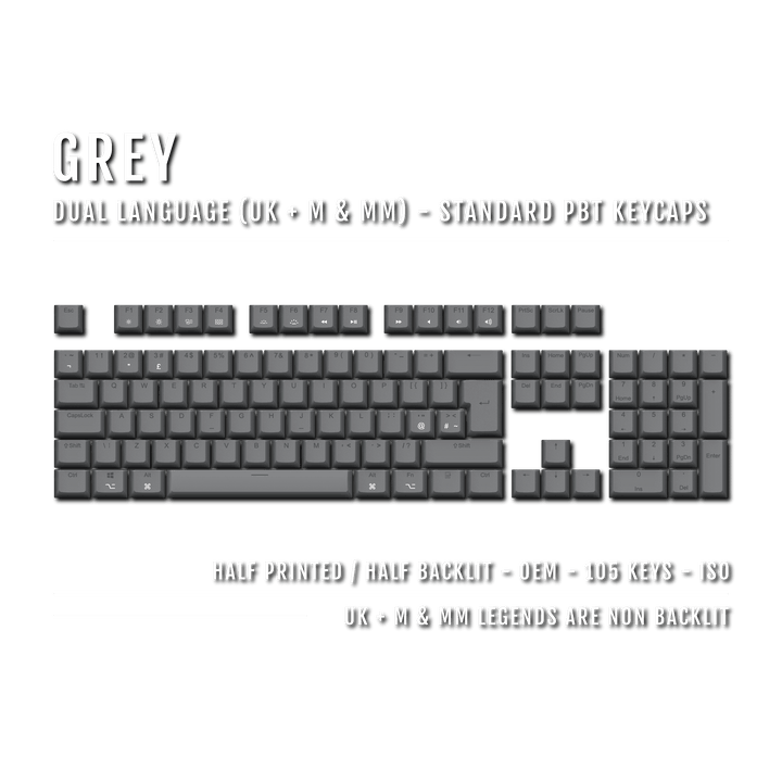 Grey UK & Mac/Multimedia Dual Language PBT Keycaps Krome Keycaps LTD mac & multimedia