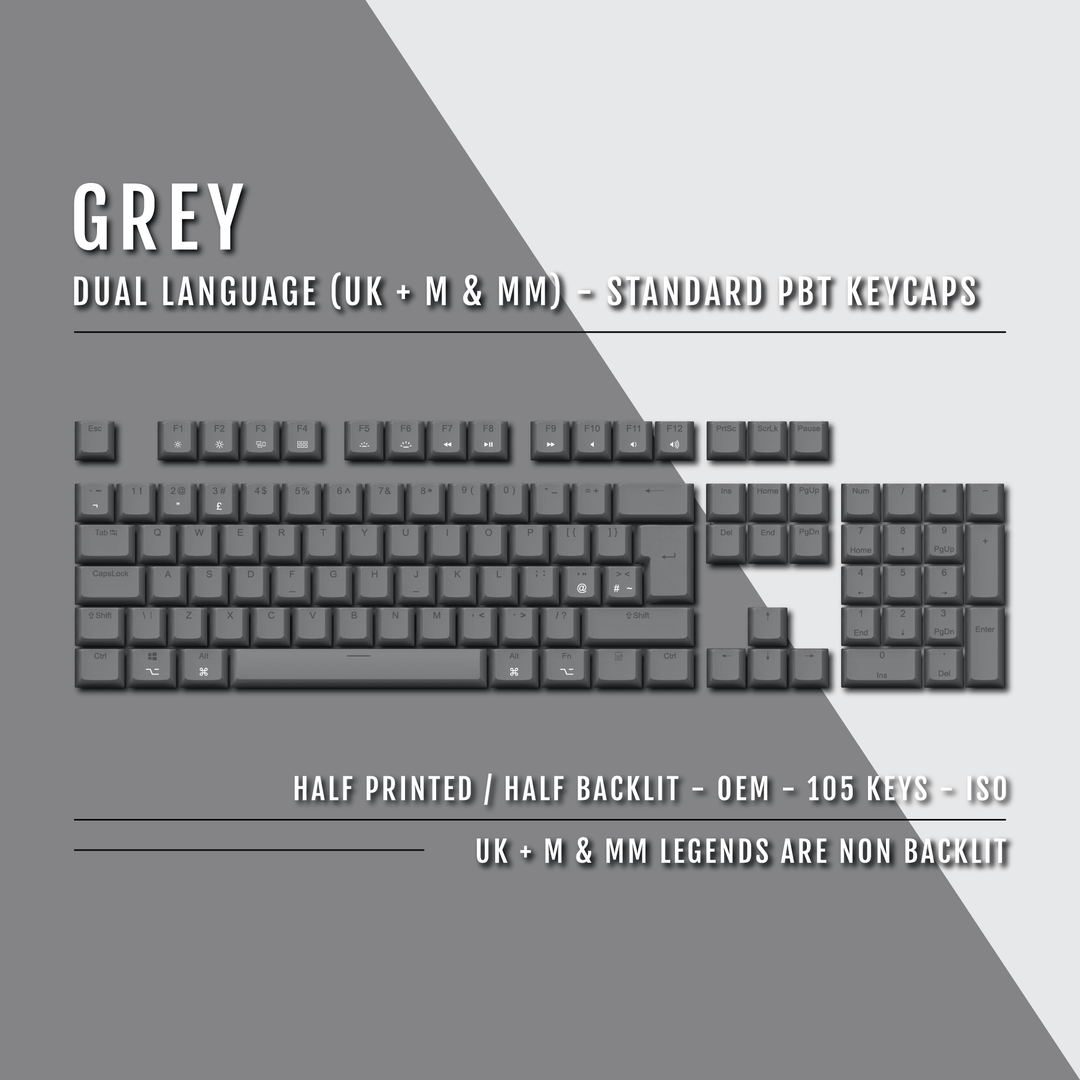 UK Grey PBT Mac & Multimedia Keycaps - 100% Size - Dual Language Keycaps - kromekeycaps