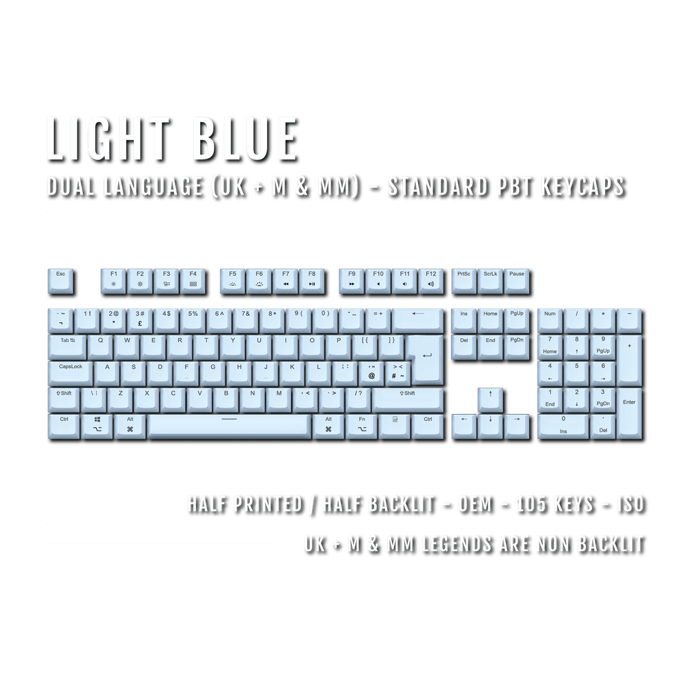 Light Blue UK & Mac/Multimedia Dual Language PBT Keycaps Krome Keycaps LTD mac & multimedia