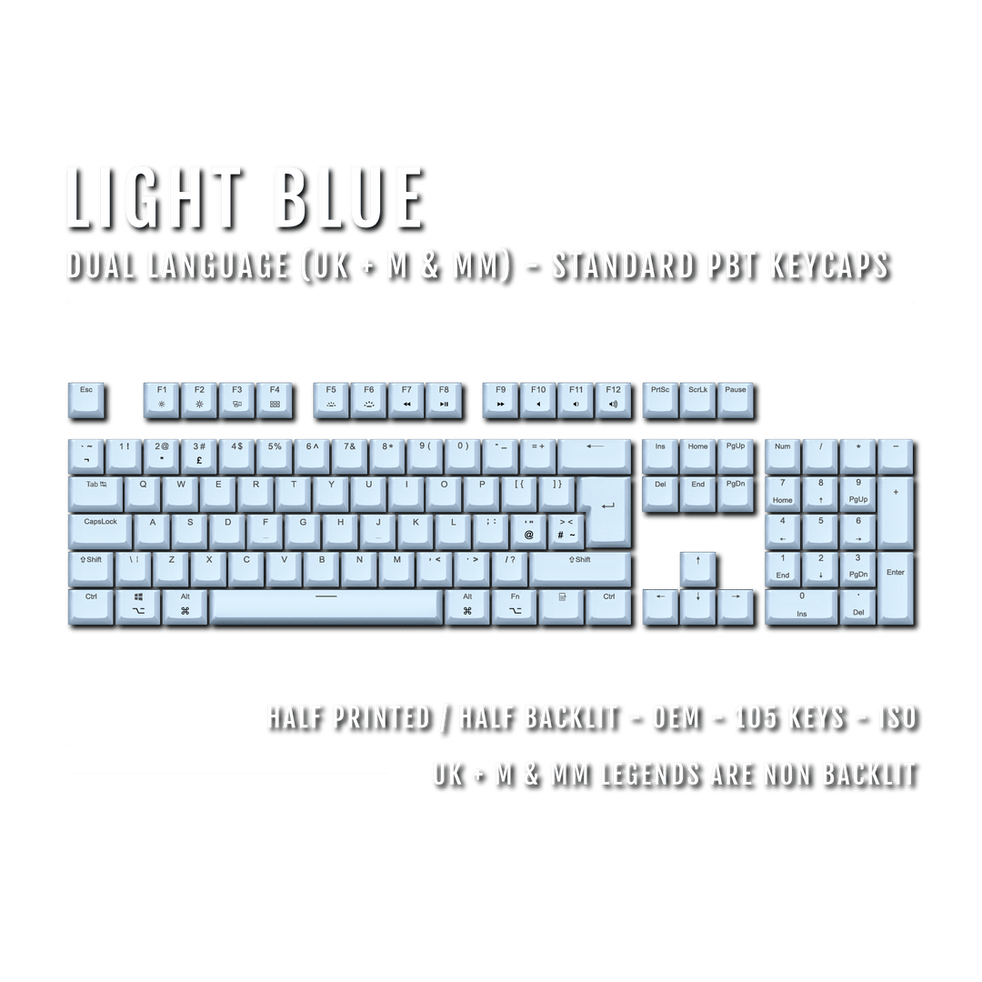 Light Blue UK & Mac/Multimedia Dual Language PBT Keycaps Krome Keycaps LTD mac & multimedia