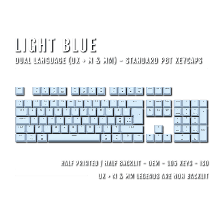 Light Blue UK & Mac/Multimedia Dual Language PBT Keycaps Krome Keycaps LTD mac & multimedia