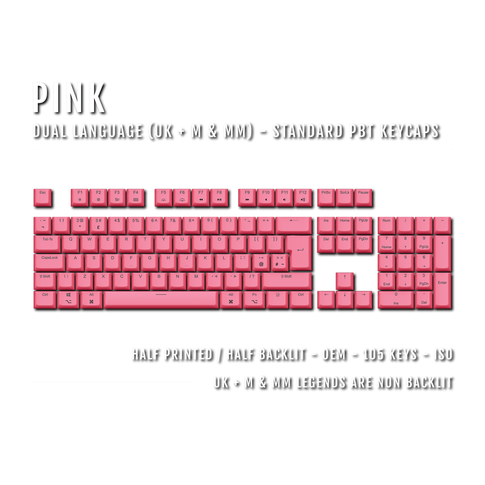 Pink UK & Mac/Multimedia Dual Language PBT Keycaps Krome Keycaps LTD mac & multimedia