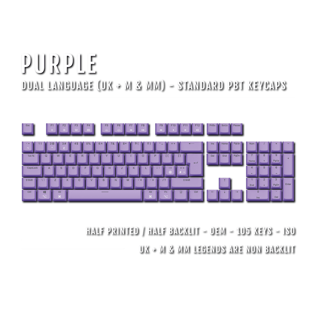 UK Purple PBT Mac & Multimedia Keycaps - 100% Size - Dual Language Keycaps - kromekeycaps