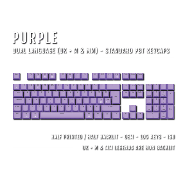 UK Purple PBT Mac & Multimedia Keycaps - 100% Size - Dual Language Keycaps - kromekeycaps