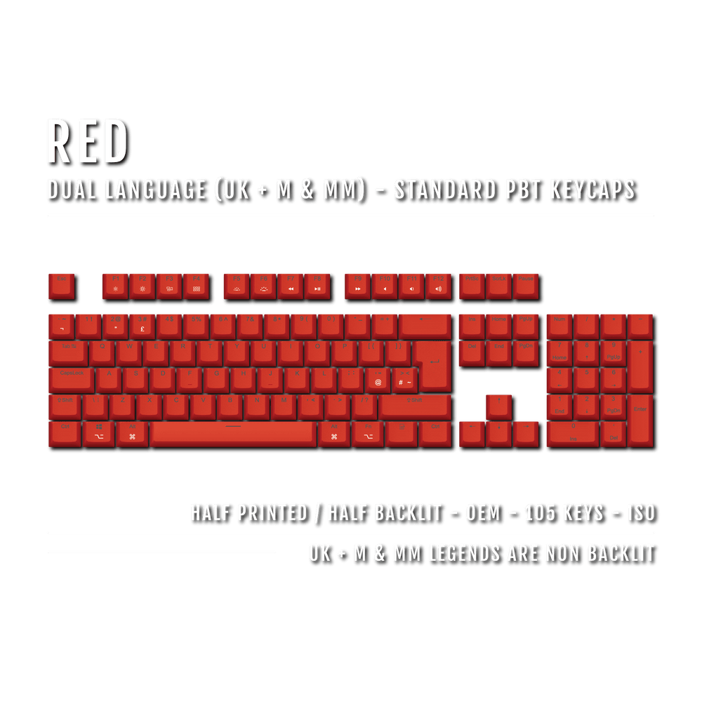 Red UK & Mac/Multimedia Dual Language PBT Keycaps Krome Keycaps LTD mac & multimedia