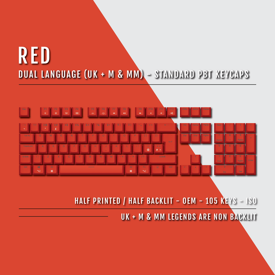 UK Red PBT Mac & Multimedia Keycaps - 100% Size - Dual Language Keycaps - kromekeycaps