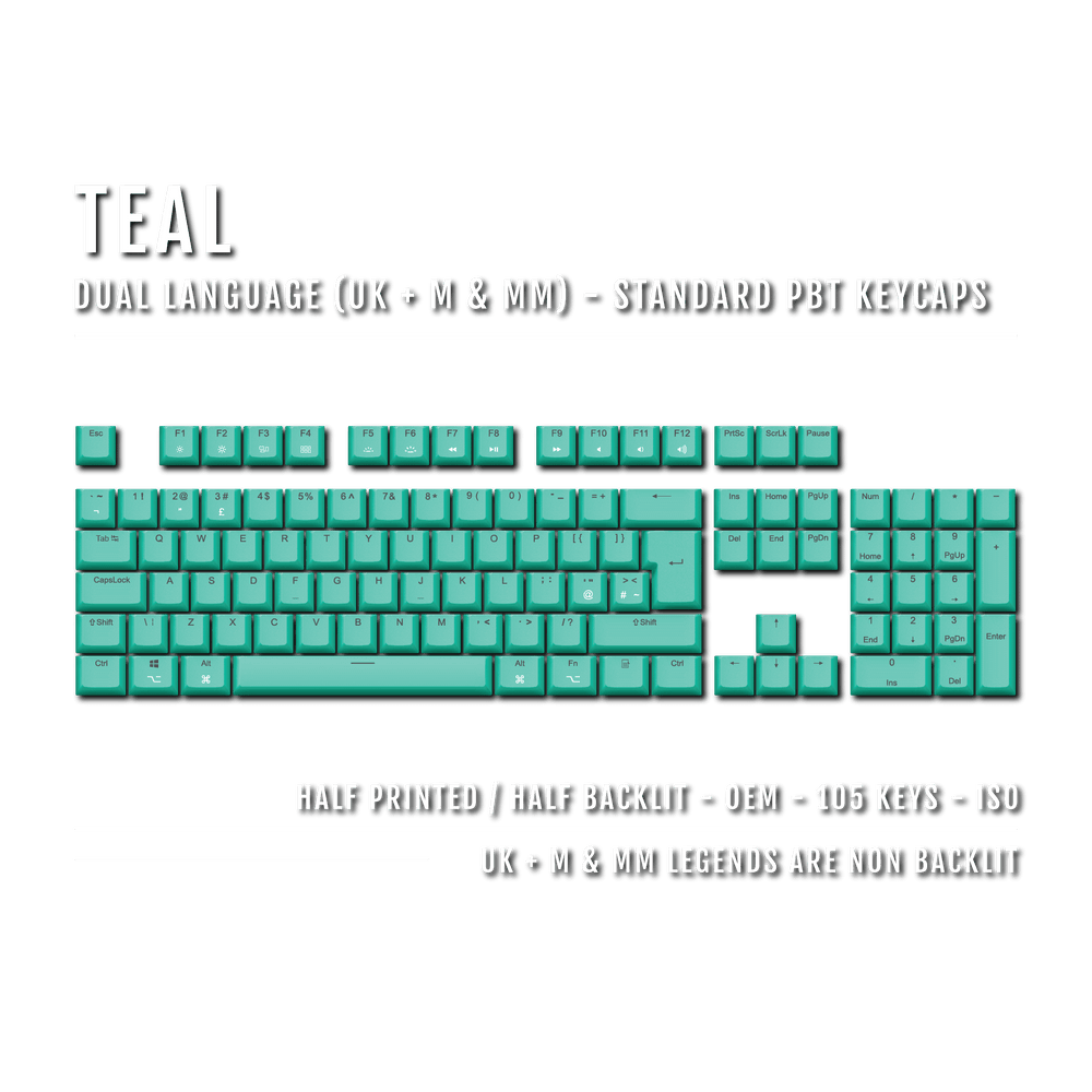 Teal UK & Mac/Multimedia Dual Language PBT Keycaps Krome Keycaps LTD mac & multimedia