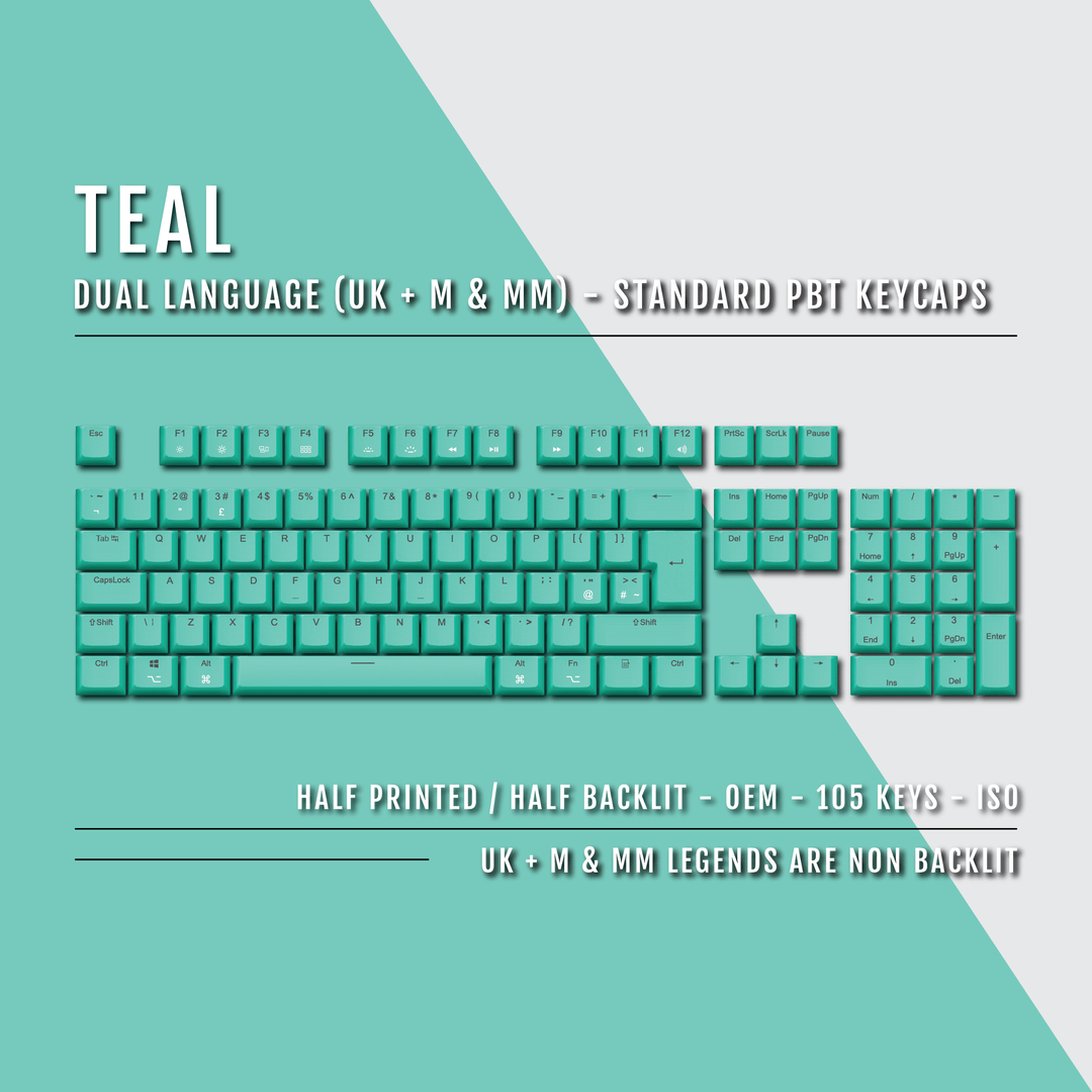 UK Teal PBT Mac & Multimedia Keycaps - 100% Size - Dual Language Keycaps - kromekeycaps