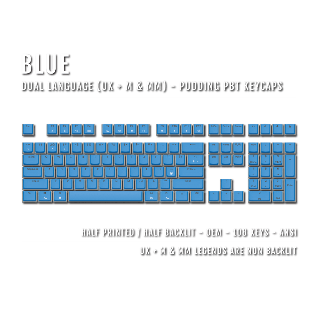 Blue UK & Mac/Multimedia Dual Language PBT Pudding Keycaps Krome Keycaps LTD Mac & Multimedia Pudding