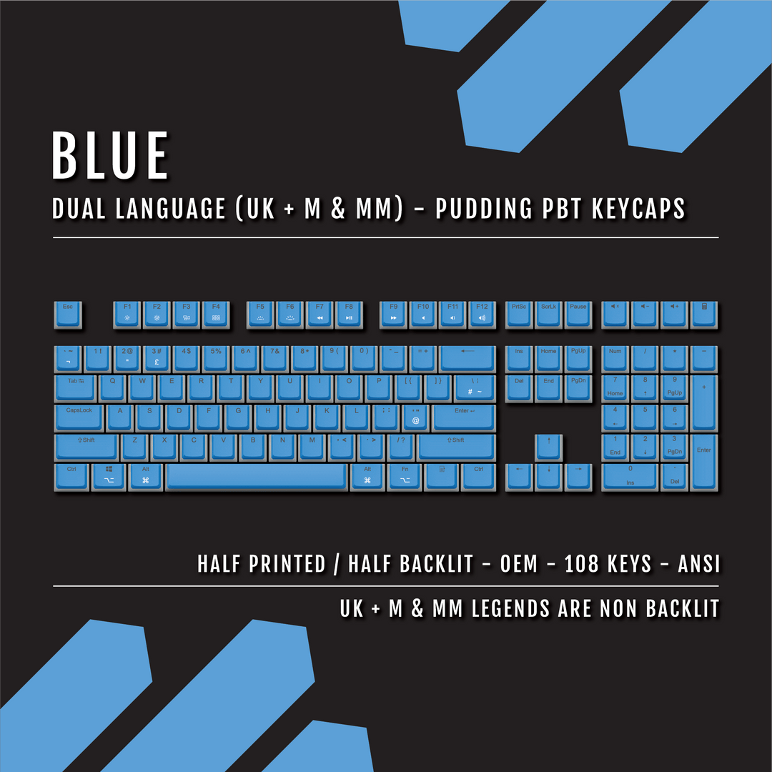 Blue UK & Mac/Multimedia Dual Language PBT Pudding Keycaps Krome Keycaps LTD Mac & Multimedia Pudding