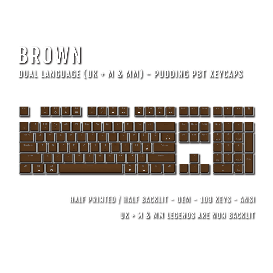 Brown UK & Mac/Multimedia Dual Language PBT Pudding Keycaps Krome Keycaps LTD Mac & Multimedia Pudding