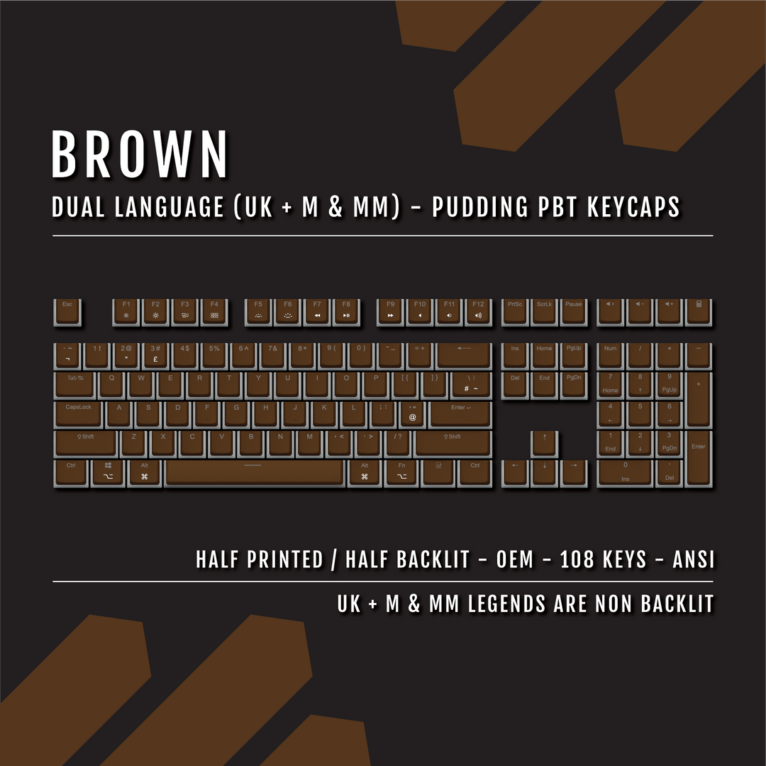 Brown UK & Mac/Multimedia Dual Language PBT Pudding Keycaps Krome Keycaps LTD Mac & Multimedia Pudding